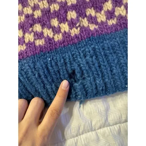Vintage Blue Boat Print Sweater Knit Wool Purple Winter Holiday Stripe 90s *Read - Picture 6 of 11